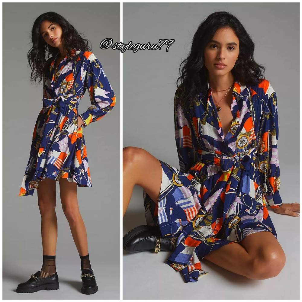 NWT, Anthropologie, Maeve Nautical Mini Shirtdress